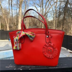 Henri Bendel Red Leather Saffiano Top Handle Bag